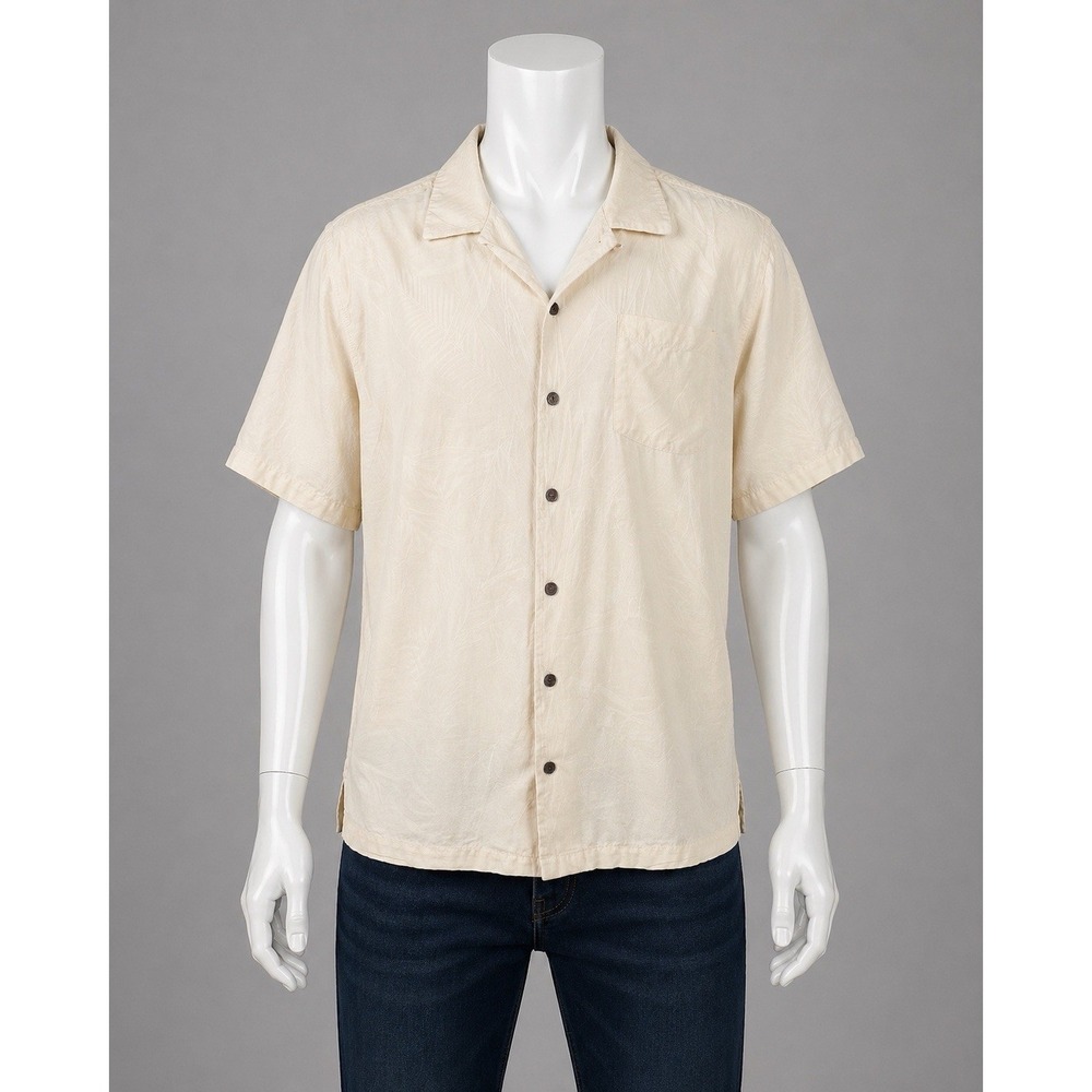 Tommy Bahama Camp Shirt Mens XL XLX Yellow Silk Jacquard Hawaiian Casual Floral